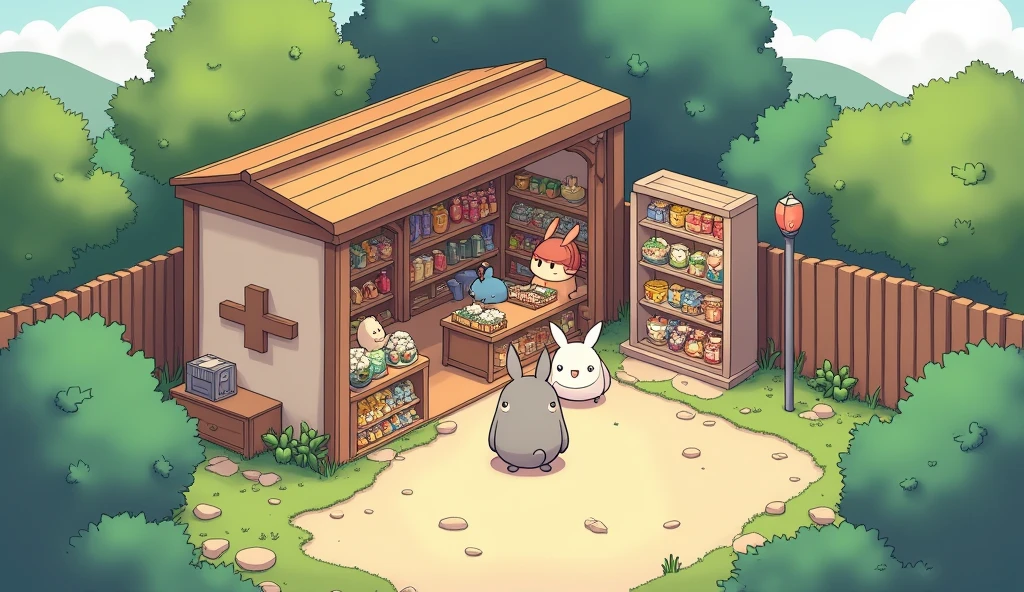 (masterpiece:1.2, Highest quality,Ultra-high resolution,Super detailed),8k,(wallpaper),(Best illustrations:2.0),(Cute chibi store : 2.0),(store,Very simple design),(isometric illustration) lofi, Studio ghibli inspired