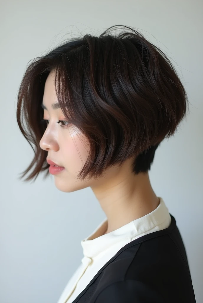 Korean two block haircut back view no fade/shave with blended layers