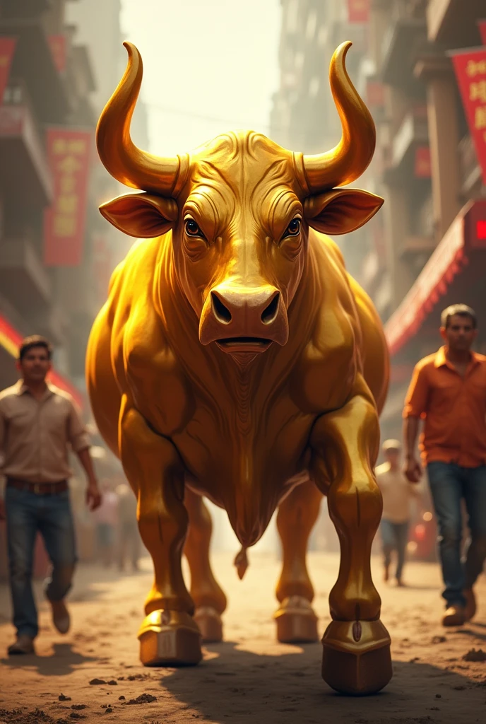 A bull in Golden color, uptrend market trying to bullish kicks in Nepalese share market and trader name Sujan Ruwali