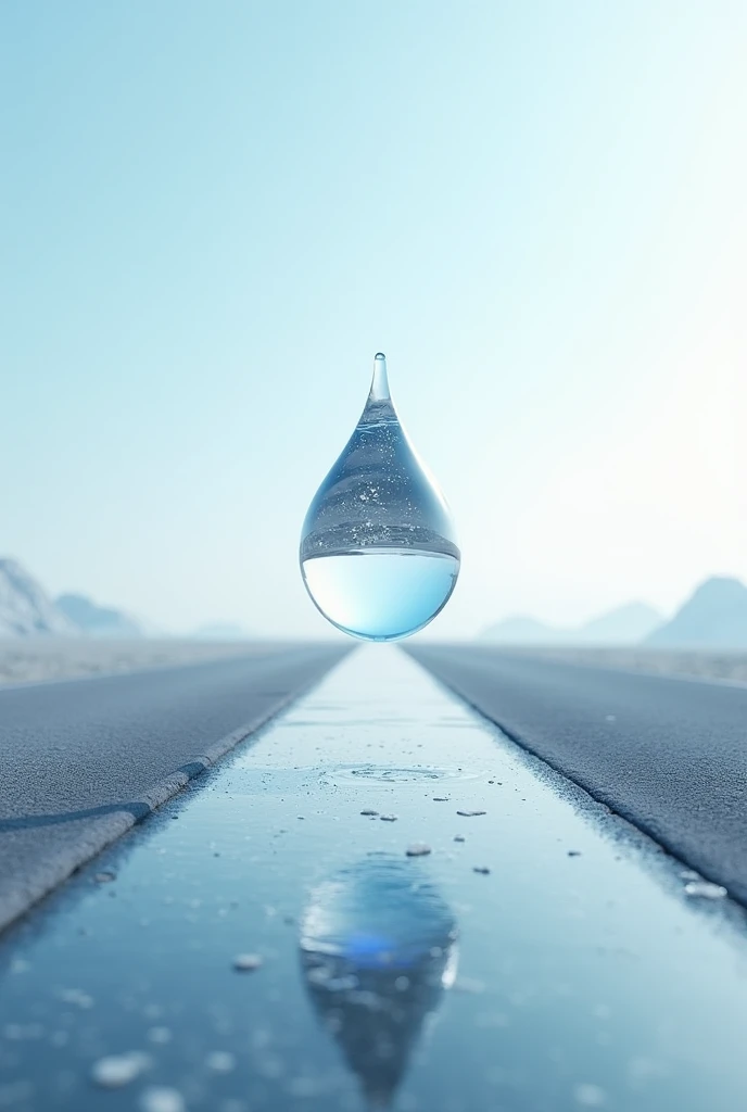 A water refilling station drop of water with a long straight road 