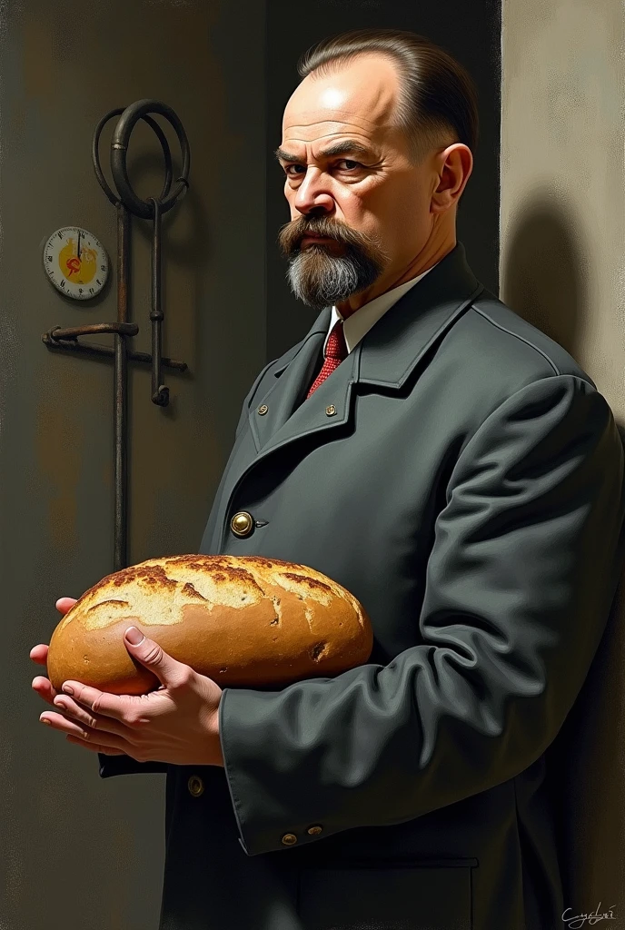 Generate Lenin holding bread like facing left ,