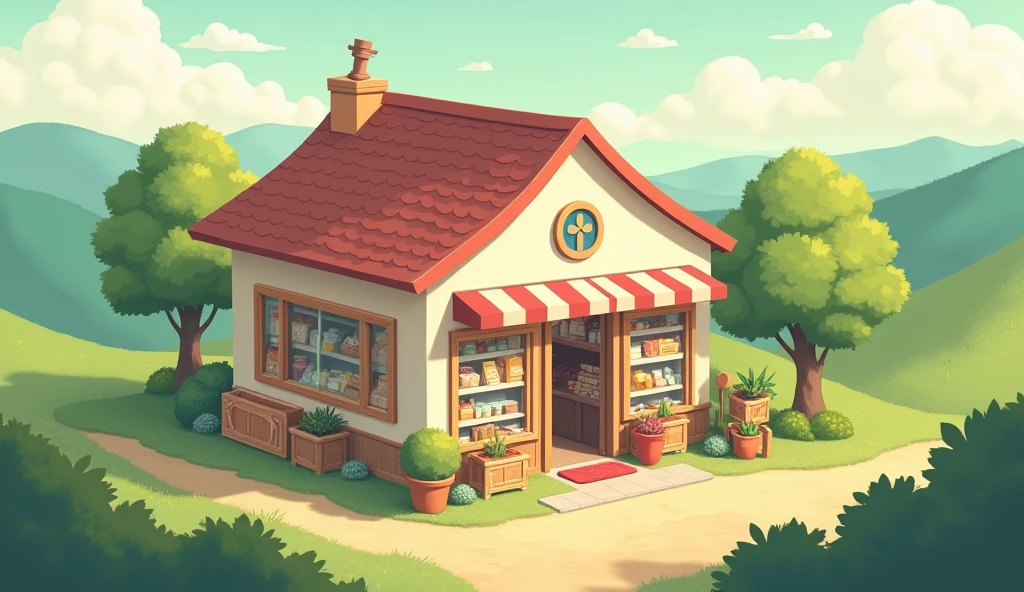 (masterpiece:1.2, Highest quality,Ultra-high resolution,Super detailed),8k,(wallpaper),(Best illustrations:2.0),(Cute chibi store : 2.0),(store,Very simple design),(isometric illustration) lofi, cozy,Studio ghibli inspired