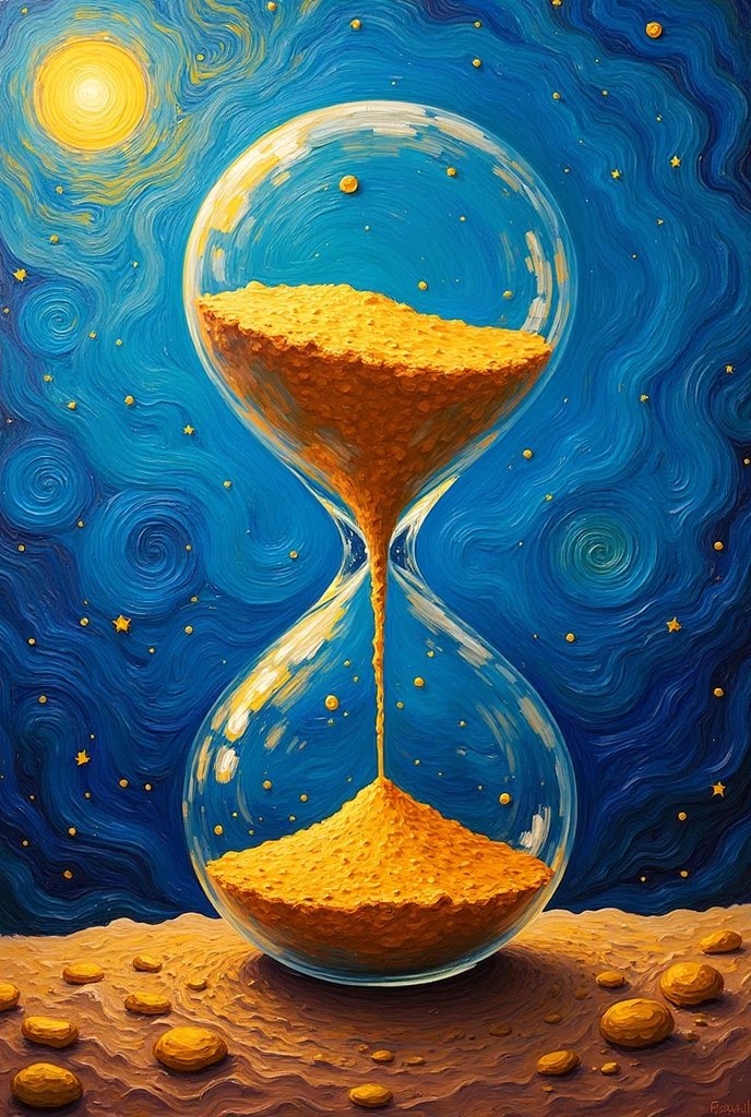 An hourglass in Vincent Van Gogh painting style