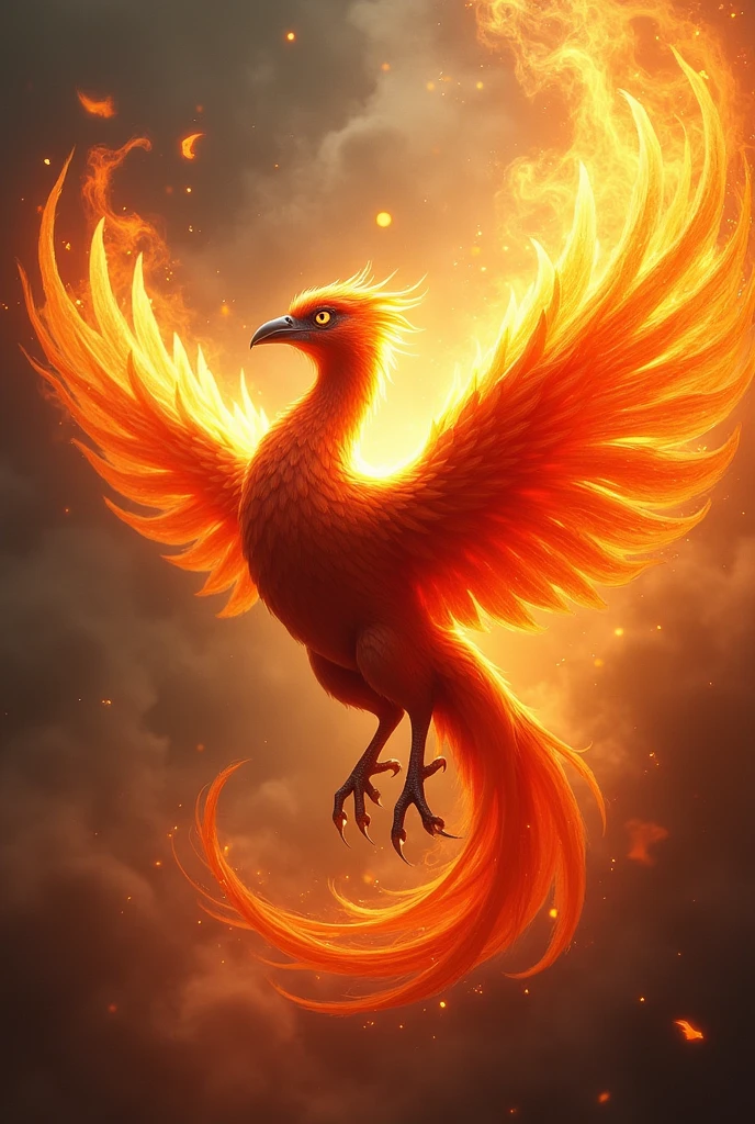 a cute phoenix with fire 
