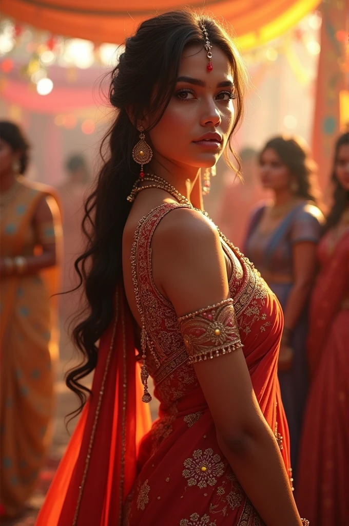 Girl in sari sexy figure big boobs attend wedding