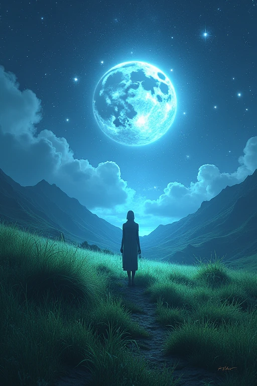 Digital Mysterious Moon Cosmic Grassland