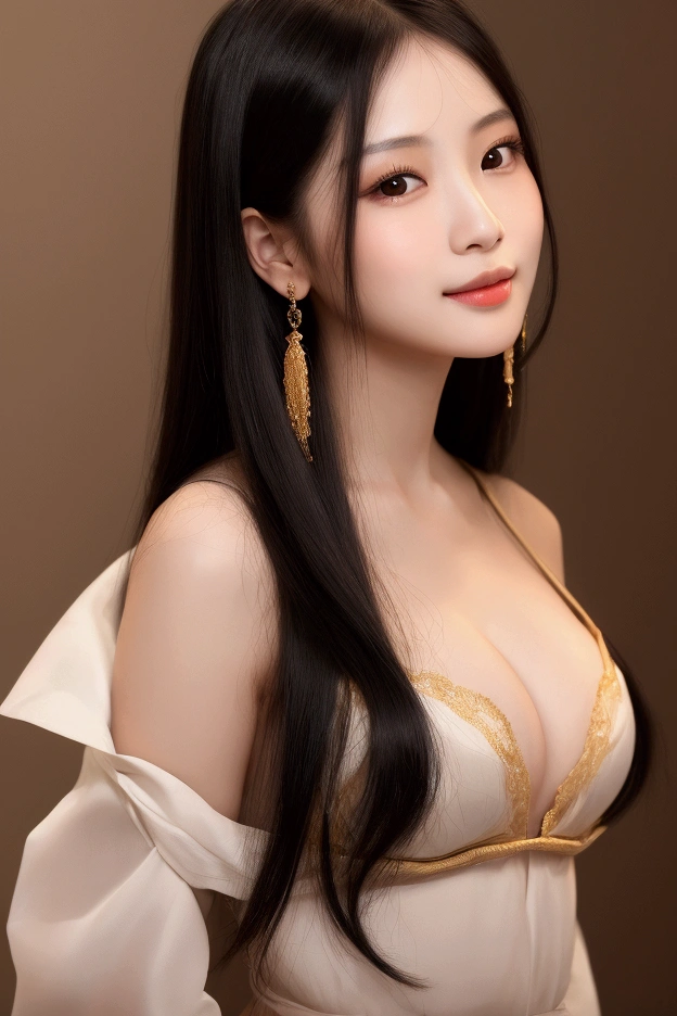 ((Masterpiece Real Photos 8K Wallpaper))(( Full-length or half-length portrait))I want to create the woman I desire.She is about 2. Height 168 cm.She has long, straight, black hair that reaches her waist..She is a young oriental woman with a figure in line with the golden proportions of the human body, exquisite facial features, and a healthy complexion.. I want her to be like Mona Lisa.Always with a mysterious smile on his face.And looked at me with loving eyes.