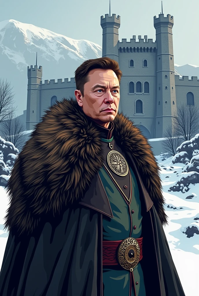 Vector image sticker art of Elon Musk as a lord of winterfell 