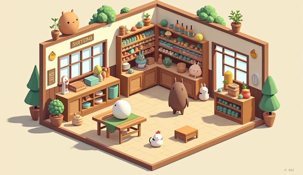 (masterpiece:1.2, Highest quality,Ultra-high resolution,Super detailed),8k,(wallpaper),(Best illustrations:2.0),(Cute chibi store : 2.0),(store,Very simple design),(isometric illustration) lofi, cozy, Studio ghibli inspired
