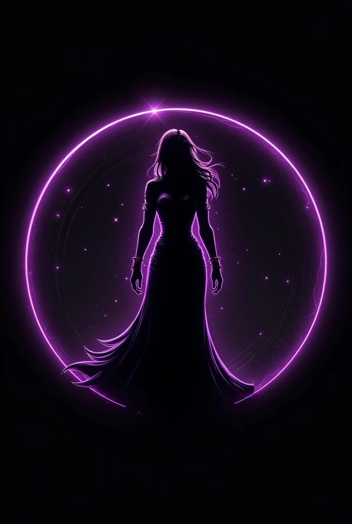 I created a circular logo for my twitch channel of the silhouette of Sylvanas Windrunner from Warcraft, that the silhouette has purple details and that the background is black with the silhouette having a purple outline
