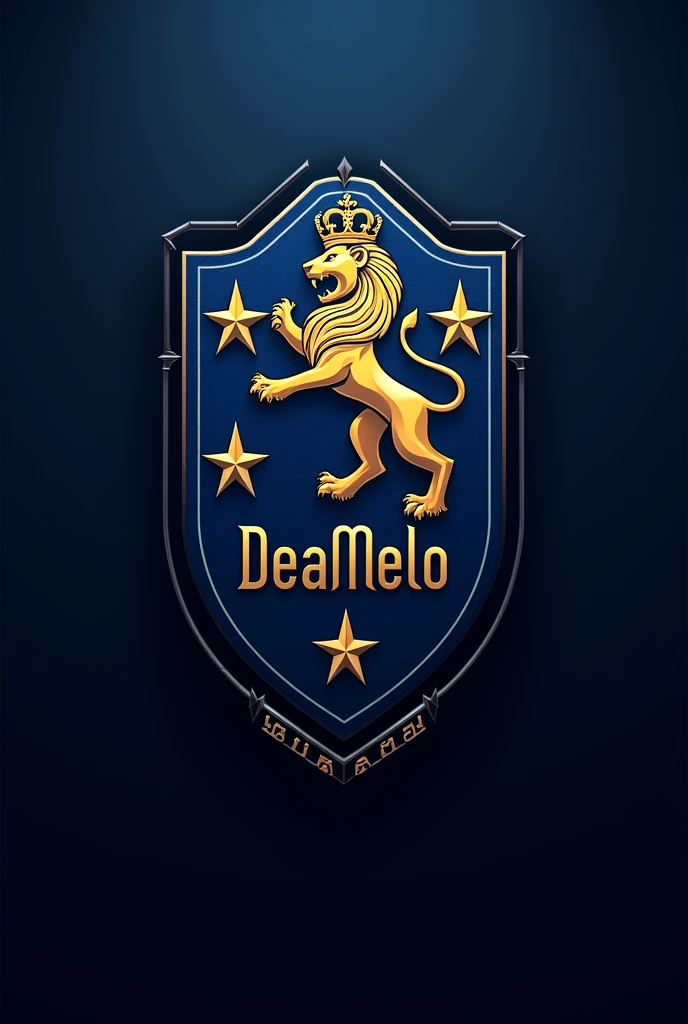 Create a team shield with the name Inter de Melo,put the date of foundation 28/04/2024,lion with crown,3 stars,blue and black
