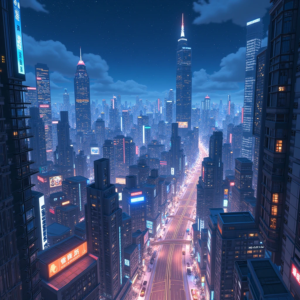 ((Highly detailed anime art)),A multi-layered city,Night view,Metropolis,Starry Sky,Neon Signs,sf,((masterpiece, Highest quality, Extremely detailed CG, unity 8k wallpaper )),(masterpiece, Highest quality, Highest quality, Official Art, beautiful),Very vivid,High-precision images,Ultra-high resolution,Great art,Poster Art,Impressive photos,Impressive art,beautiful顔,Perfect Face