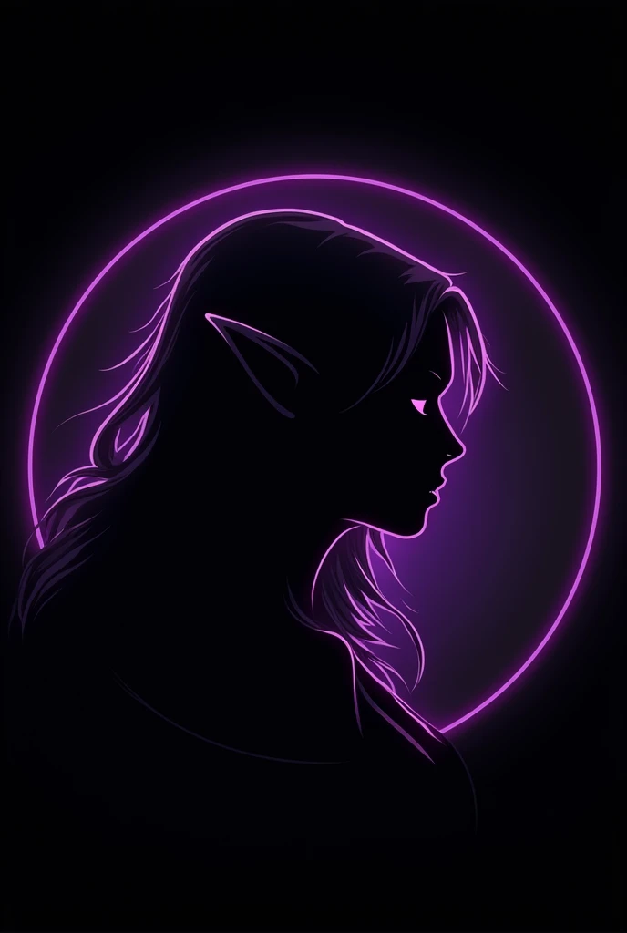 I created a circular logo for my twitch channel of the silhouette of Sylvanas Windrunner from Warcraft, that the silhouette has purple details and that the background is black with the silhouette having a purple outline that focuses more on the face from the side with its elven ears