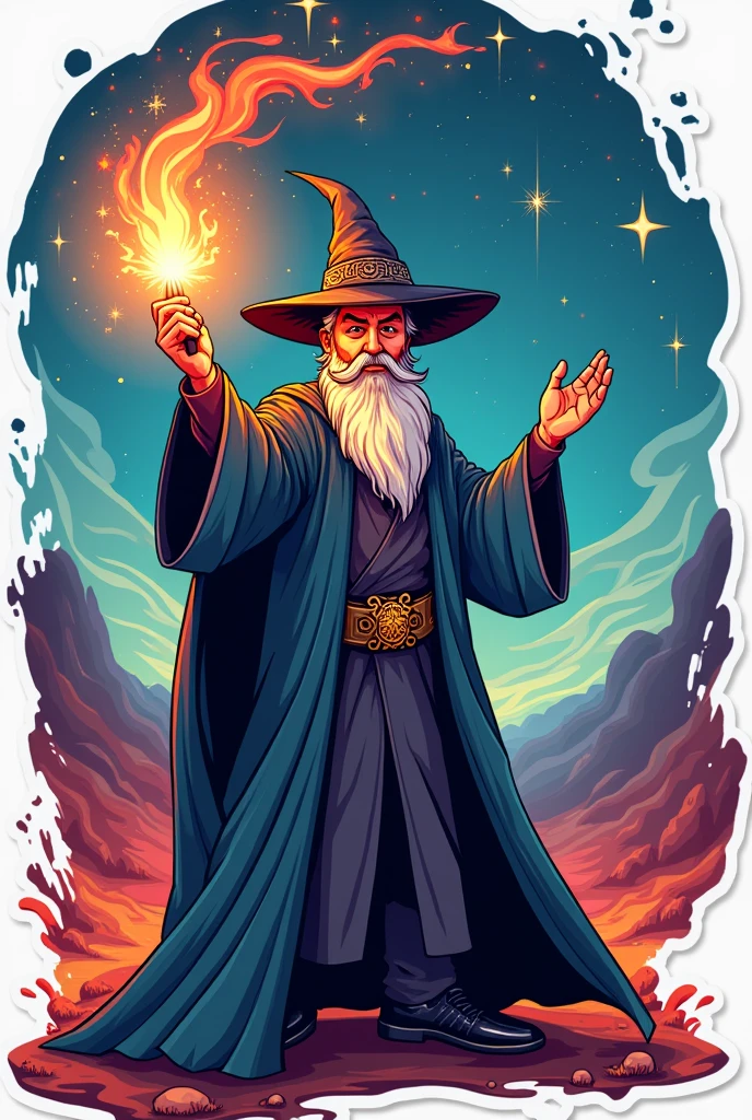 Vector image sticker art of Elon Musk as a wizard with magic wand