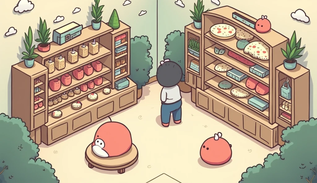 (masterpiece:1.2, Highest quality,Ultra-high resolution,Super detailed),8k,(wallpaper),(Best illustrations:2.0),(Cute chibi store : 2.0),(store,Very simple design),(isometric illustration) lofi, cozy, Studio ghibli style ,pastel tones