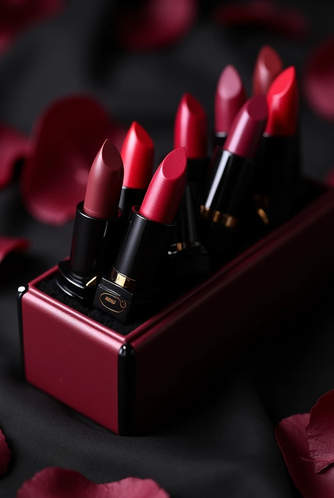 Create 10 dark lipsticks in a long slim luxurious box from like 