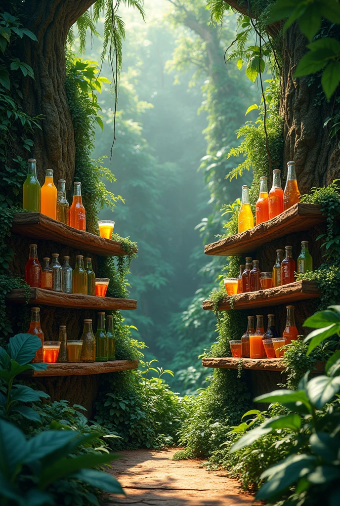 Jungle background with several shelves to place drinks