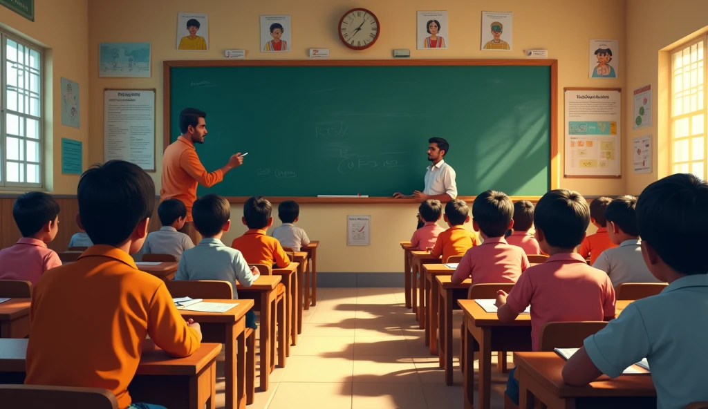 Ek image creat karo jisme 20 se 25 Indian student class me board per dekh rahe hai