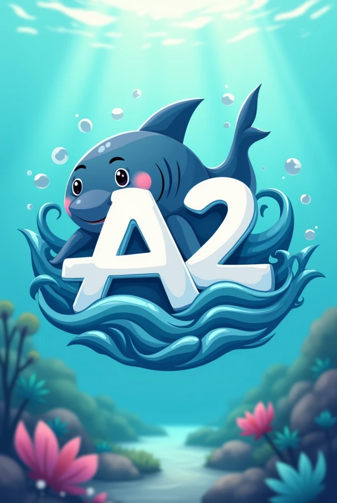 A logo for class A2, have word "A2" and a shark, please design both of them blendly
make it more beautiful with ocean sea, more gently and cute, arrange the shark or wave to create letter A in A2