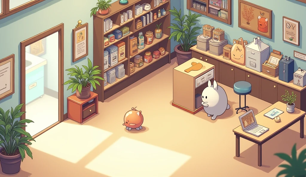 (masterpiece:1.2, Highest quality,Ultra-high resolution,Super detailed),8k,(wallpaper),(Best illustrations:2.0),(Cute chibi store : 2.0),(store,Very simple design),(isometric illustration) lofi, cozy, Studio ghibli style ,pastel tones