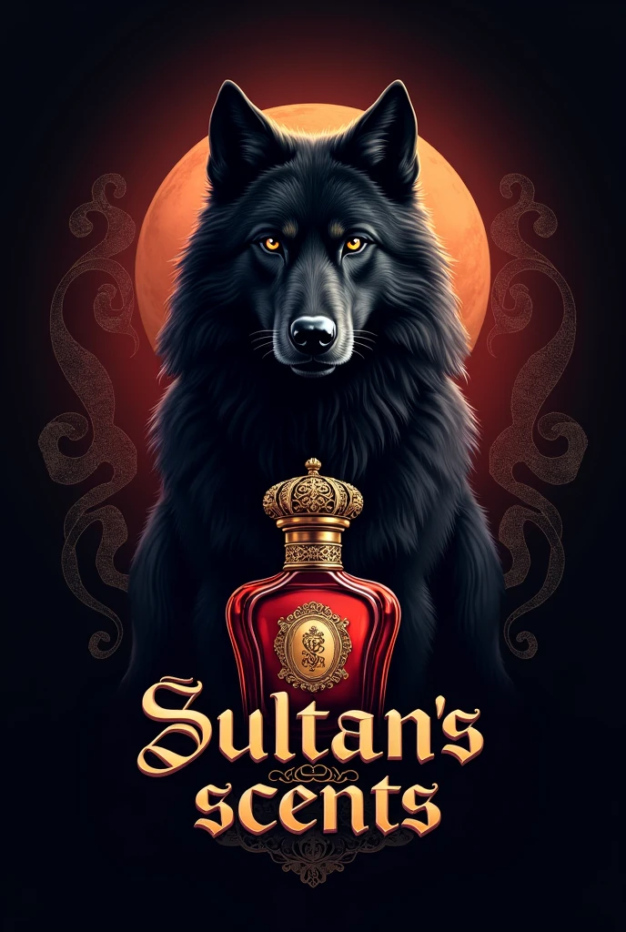 A logo for a perfumery to be called Sultan&#39;s Scents uses the image of a black wolf ,a bottle of perfume and uses the name of the Alexander