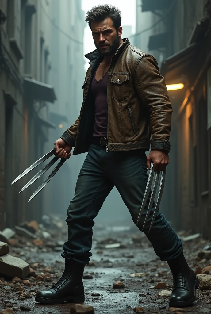 Teenage Logan with claws out in fighting pose