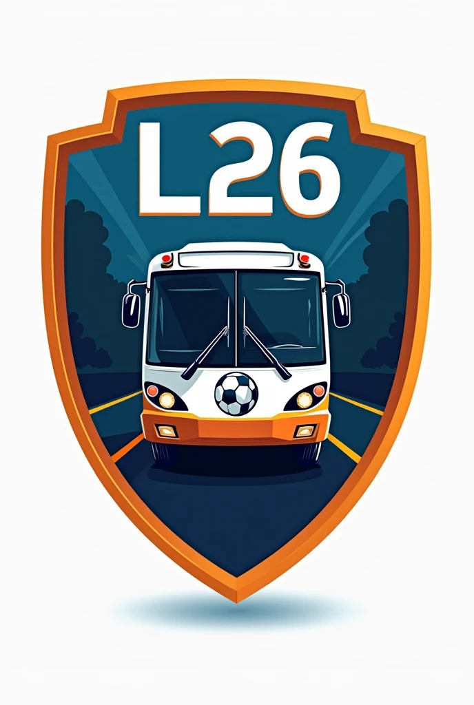 Create a soccer shield, redondo, of name at the top "L26" and put a soccer ball and a passenger bus in the center