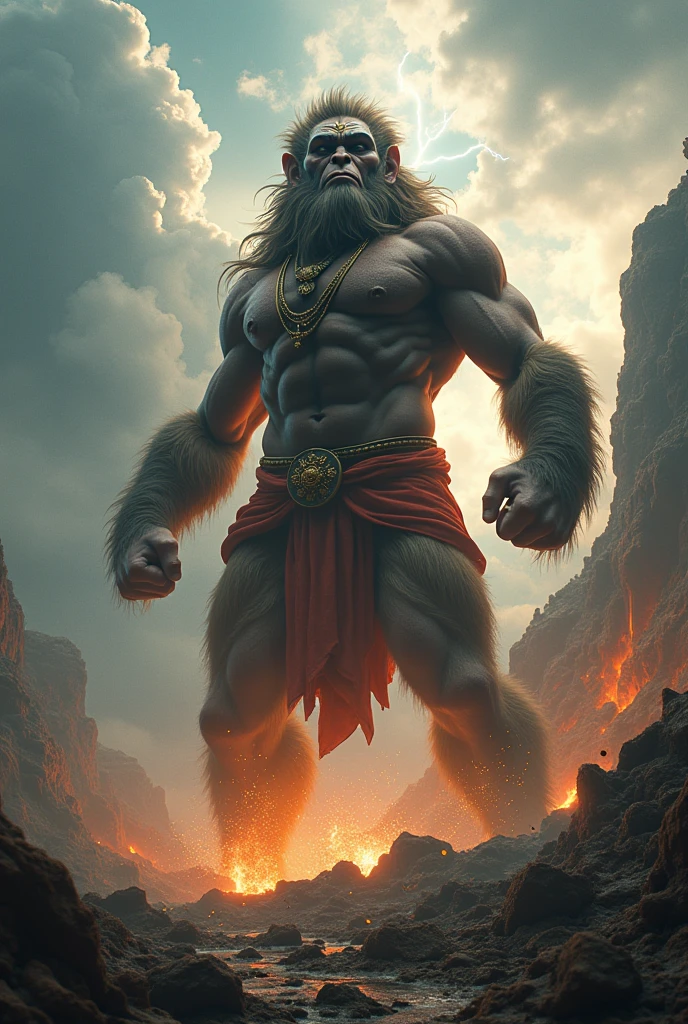 Hanuman ji destroying earth photo realistic 4k from Hinduism