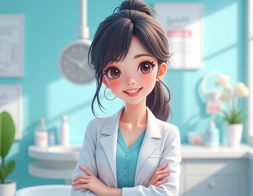 3D anime avatar, WOMAN DENTIST, Body cute, beautiful face, Beautiful teeth