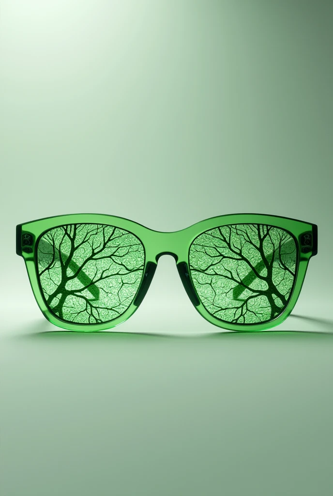 Vein vision eyeglass with veins on lenses. No person, make the veins green