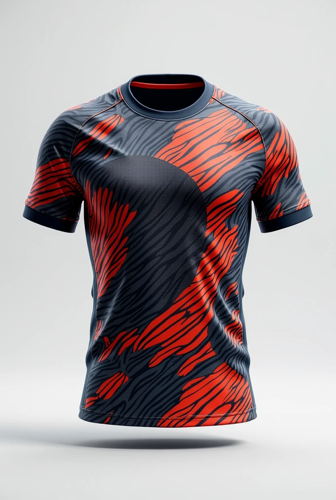 A football jersey with Unique patterns, From front, attractive, no logos, no texts, no human, only jersey