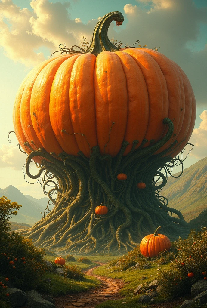 Generates a giant pumpkin growing out of the ground