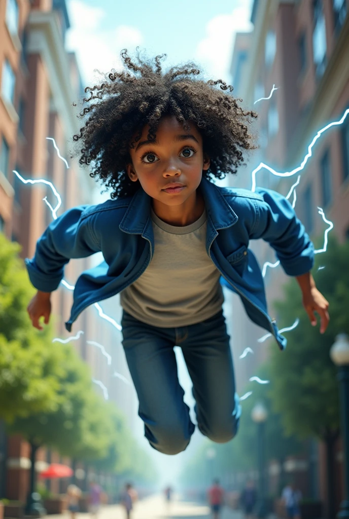 A black, curly-haired college science student gained super powers: fly, super speed and high IQ