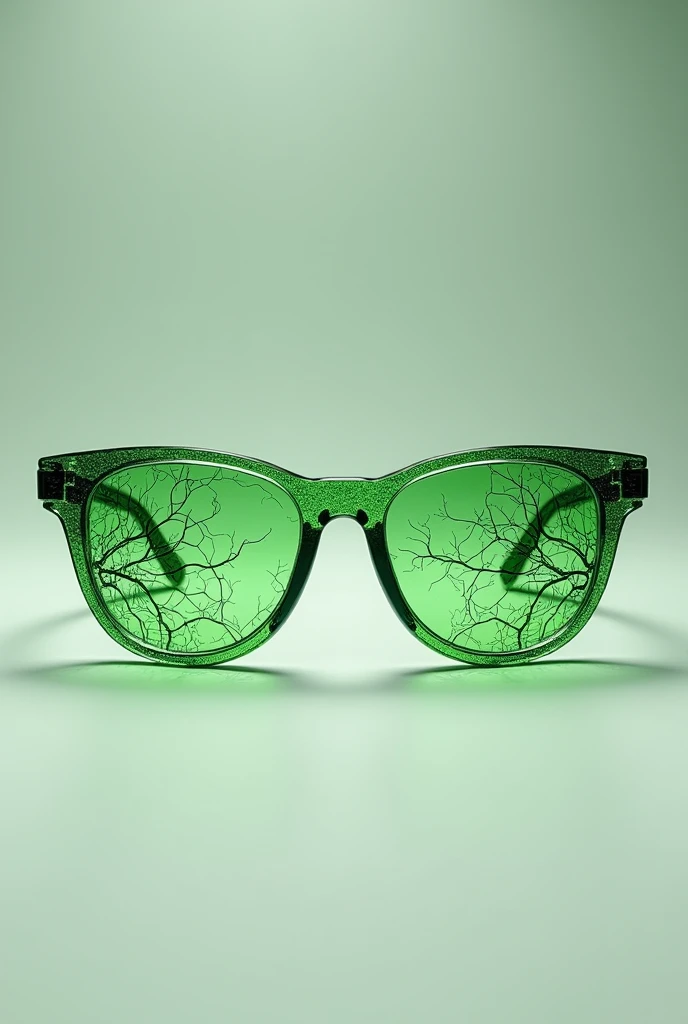 Vein vision eyeglass with veins on lenses. No person, make the veins green