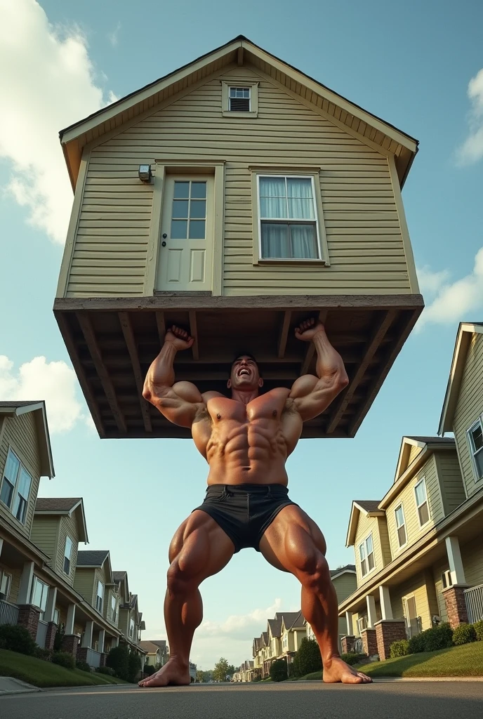 photo of strongman lifting house fast house moving