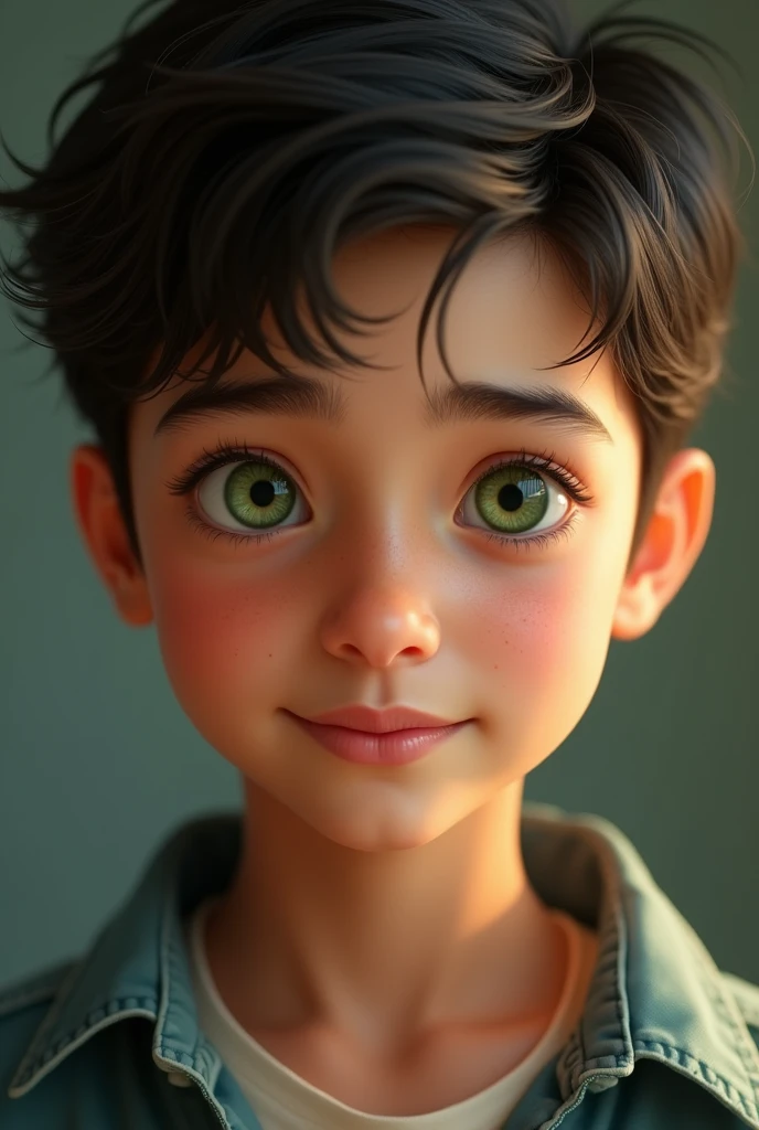 A baby boy name Sujan with Green Eye and handsome nose, brownish color with Asian Face and Race