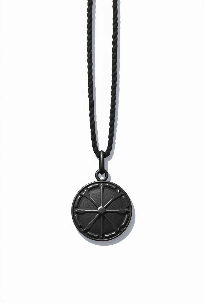 in the world of anime, a men's black rope necklace where a pendant symbolizes a person's determination. white background image