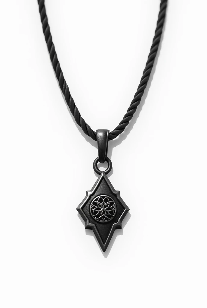 in the world of anime, a men's black rope necklace where a pendant symbolizes a person's determination. white background image