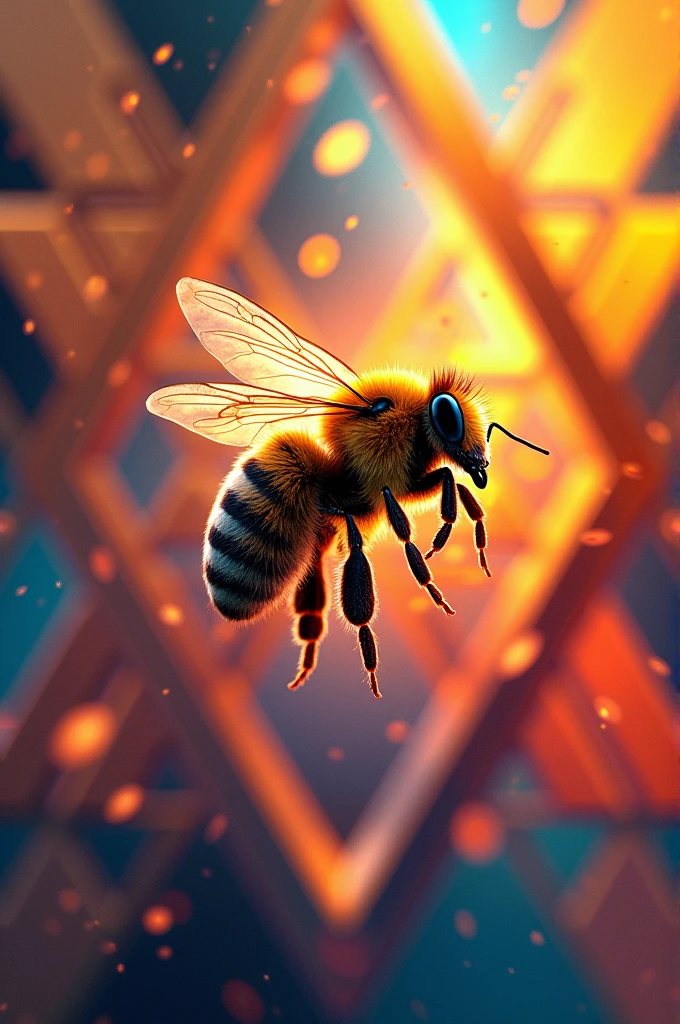 Flying bee in geometric design in color