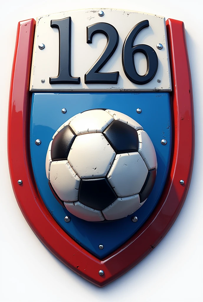 Create a soccer shield, that is a circumference, of name at the top "L26" and put a soccer ball in the center and a white passenger bus, put the colors blue, red and white 