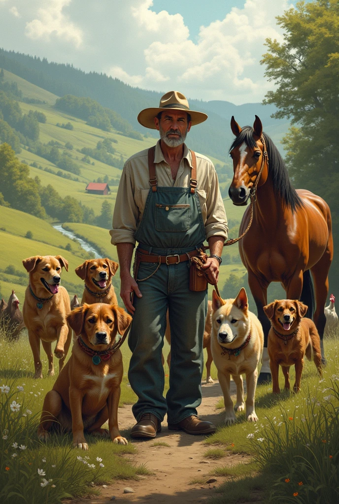 A person with a 8 dog and 2horse and have a hen farming i