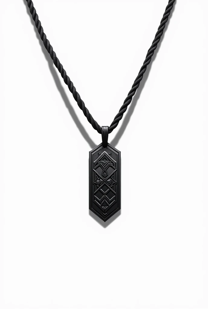 in the world of anime, a men's black rope necklace where a pendant symbolizes a person's determination. white background image