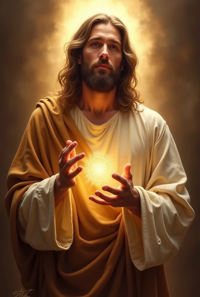 (art painting) Jesus Christ, kharisma, hood, shining, smile, blessing, look at me, side light, jews, 30 years old