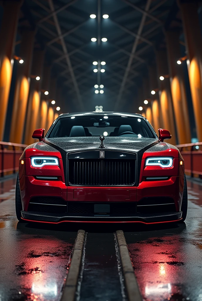 Rolls Royce with black and red colour with black and white alloys with fully modified standing in bridge with black and golden lights