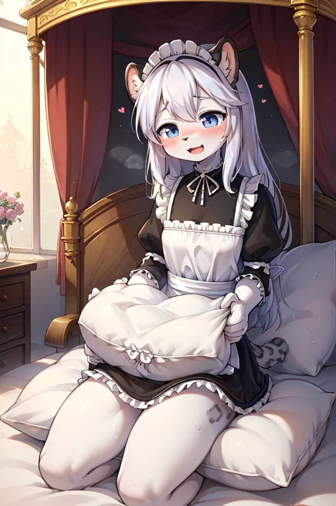 （masterpiece，best quality），mine, The Beast, , (Light and shadow suitable for any Pillow background））, 穿着Maid costume的可爱女孩在Pillow上摆姿势,，Maid costume，nature,, (blush),a smile，Pillow,（Lots of Pillow），Soft cushion，（canopy bed），（Pillow），Lots of Pillow，（Friction in the crotch），（（Pillow Hump）），（A tail），（Around the protagonist），steam，（Pillow），（Luxury Pillow），（Palace Pillow Pattern Pillow），（palace），（Palace bedroom），（Gorgeous Pattern Pillow），Soft Pillow，，（Classical European style bedroom ），（excited，shy person，Lack of expressiveness，），pillow hump,，(Deluxe Rococo Canopy King Bed),Luxurious curtains with ornate ruffles and ribbons hang around the large bed.,((((The bed is piled with many Pillows)))),Quilt details,Detailed bed linen,Ruffled Bed Skirt,Deep Bed,Background with depth,((Pillow in detail)), ((((A Lot of Pillow))))，,，Detailed Soft Pillow,,((女孩正躺在许多Soft Pillow上,There are many Pillows around))，、、In a large canopy bed、Soft sheets and quilts、Colorful soft Pillow、Lots of Pillow、Soft toned bed、Ruffled curtains around the bed.。Delicate face，（Gorgeous pattern pillow），Soft pillows，，（Classical European style bedroom ），（Excited face，Opened his mouth，Shy，），,MASTURBATING WITH PILLOW,，，Snow Leopard Girl,,Long hair,Gray and white leopard ears，Gray and white leopard tail,Black leopard print,，Facial pattern，，Sweaty，Leopard print fur，Leopard print skin，，No socks,