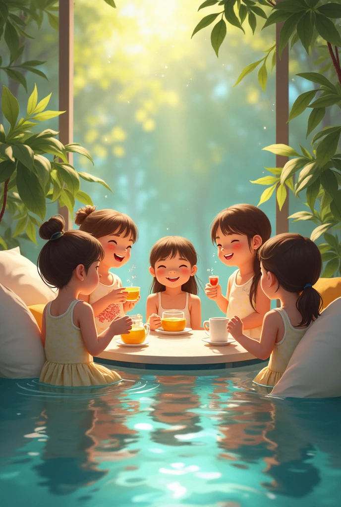 pool, rehabilitation, children with tea, cheered up