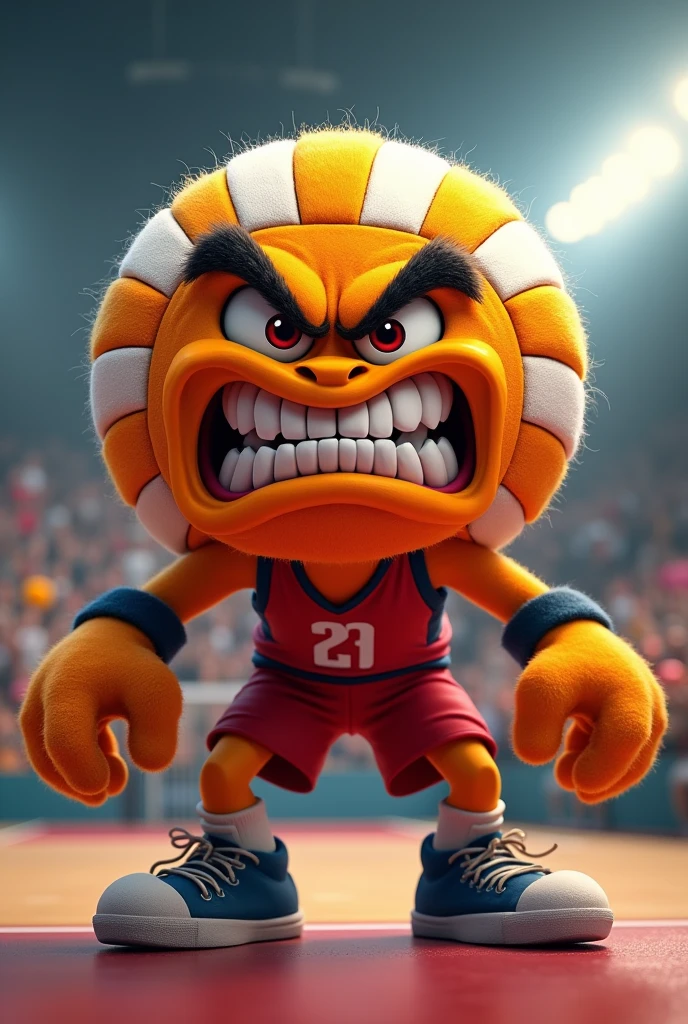 angry volleyball mascot in the shape of a ball