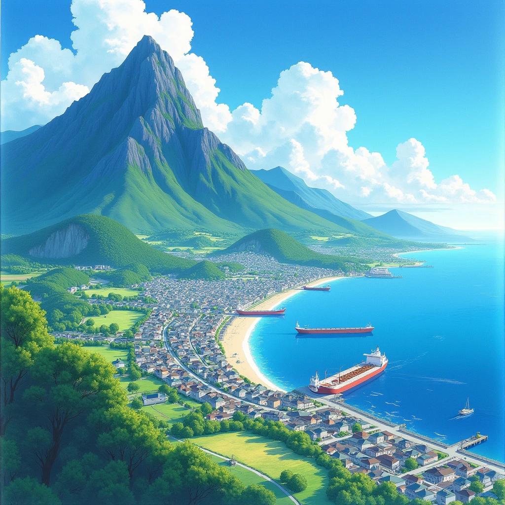 ((Highly detailed anime art,Watercolor)),Mountainから街を見下ろす,Port city,Mountain,Residential Street,shipyard,Seaside Road,Local metropolis,colorful,summer,((masterpiece, Highest quality, Extremely detailed CG, unity 8k wallpaper )),(masterpiece, Highest quality, Highest quality, Official Art, beautiful),Very vivid,High-precision images,Ultra-high resolution,Great art,Poster Art,Impressive photos,Impressive art,beautiful顔,Perfect Face