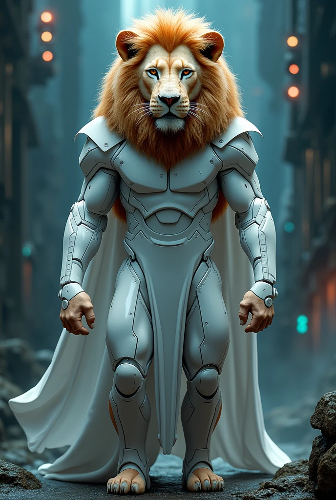 Make a lion pic with white hacker dress