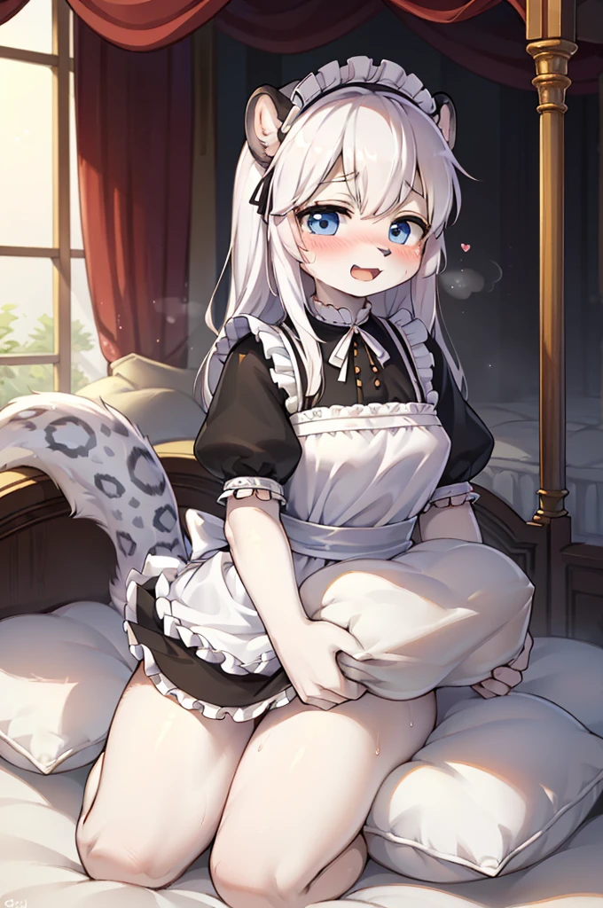 （masterpiece，best quality），mine, The Beast, , (Light and shadow suitable for any Pillow background））, 穿着Maid costume的可爱女孩在Pillow上摆姿势,，Maid costume，nature,, (blush),a smile，Pillow,（Lots of Pillow），Soft cushion，（canopy bed），（Pillow），Lots of Pillow，（Friction in the crotch），（（Pillow Hump）），（A tail），（Around the protagonist），steam，（Pillow），（Luxury Pillow），（Palace Pillow Pattern Pillow），（palace），（Palace bedroom），（Gorgeous Pattern Pillow），Soft Pillow，，（Classical European style bedroom ），（excited，shy person，Lack of expressiveness，），pillow hump,，(Deluxe Rococo Canopy King Bed),Luxurious curtains with ornate ruffles and ribbons hang around the large bed.,((((The bed is piled with many Pillows)))),Quilt details,Detailed bed linen,Ruffled Bed Skirt,Deep Bed,Background with depth,((Pillow in detail)), ((((A Lot of Pillow))))，,，Detailed Soft Pillow,,((女孩正躺在许多Soft Pillow上,There are many Pillows around))，、、In a large canopy bed、Soft sheets and quilts、Colorful soft Pillow、Lots of Pillow、Soft toned bed、Ruffled curtains around the bed.。Delicate face，（Gorgeous pattern pillow），Soft pillows，，（Classical European style bedroom ），（Excited face，Opened his mouth，Shy，），,MASTURBATING WITH PILLOW,，，Snow Leopard Girl,,Long hair,Gray and white leopard ears，Gray and white leopard tail,Black leopard print,，Facial pattern，，Sweaty，Leopard print fur，Leopard print skin，，No socks,